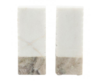 Sagebrook 6" Marble Pyramid Bookends (Set Of 2) - White/Onyx