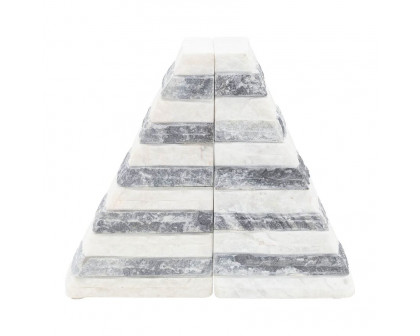 Sagebrook 7" Marble Pyramid Bookends (Set Of 2) - White/Gray