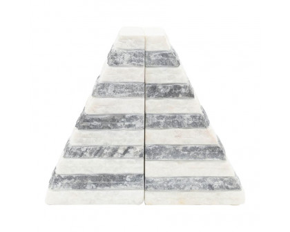 Sagebrook 7" Marble Pyramid Bookends (Set Of 2) - White/Gray