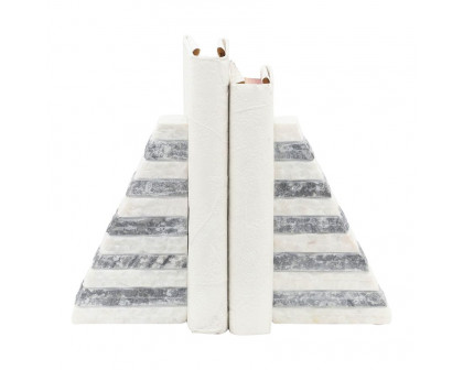 Sagebrook 7" Marble Pyramid Bookends (Set Of 2) - White/Gray