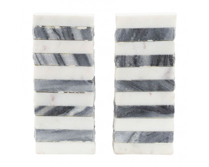 Sagebrook 7" Marble Pyramid Bookends (Set Of 2) - White/Gray