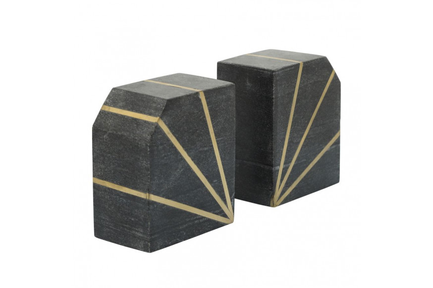 Sagebrook™ 5" Marble Polished Bookends With Gold Inlays (Set Of 2) - Black