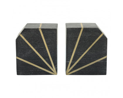 Sagebrook™ 5" Marble Polished Bookends With Gold Inlays (Set Of 2) - Black