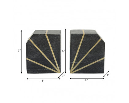 Sagebrook™ 5" Marble Polished Bookends With Gold Inlays (Set Of 2) - Black