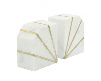 Sagebrook 5" Marble Polished Bookends With Gold Inlays (Set Of 2)