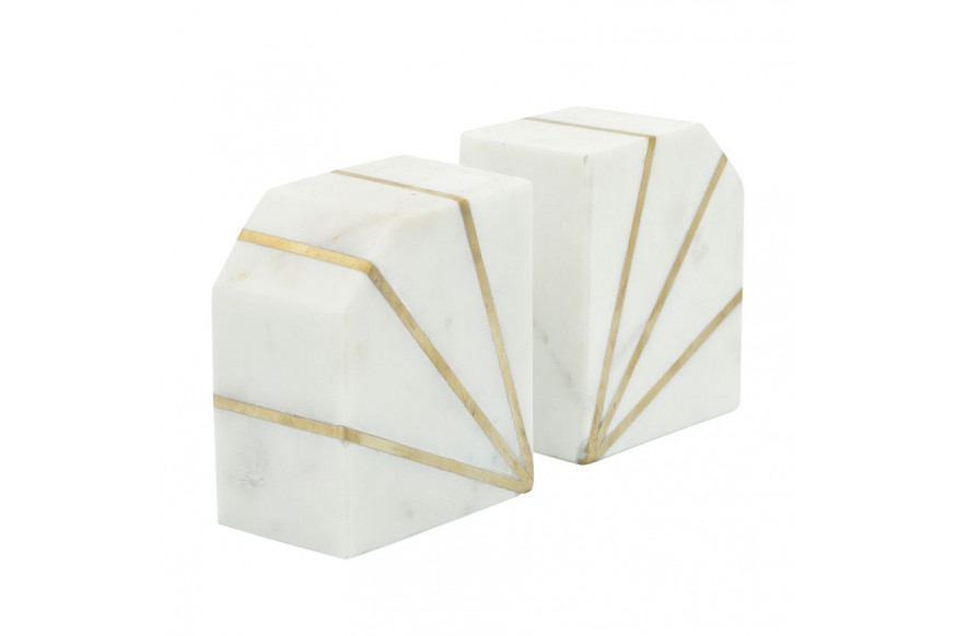 Sagebrook™ 5" Marble Polished Bookends With Gold Inlays (Set Of 2) - White