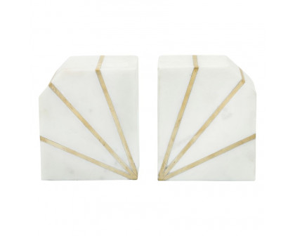 Sagebrook™ 5" Marble Polished Bookends With Gold Inlays (Set Of 2) - White