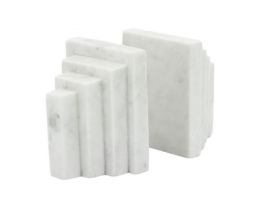 Sagebrook - 5" Marble Block Bookends (Set Of 2) in White