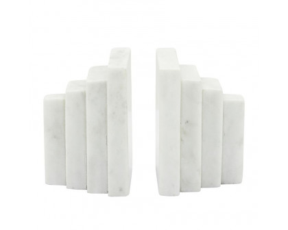 Sagebrook - 5" Marble Block Bookends (Set Of 2) in White