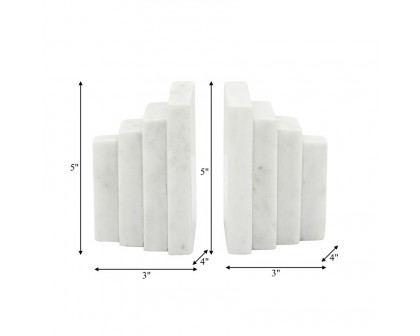 Sagebrook - 5" Marble Block Bookends (Set Of 2) in White