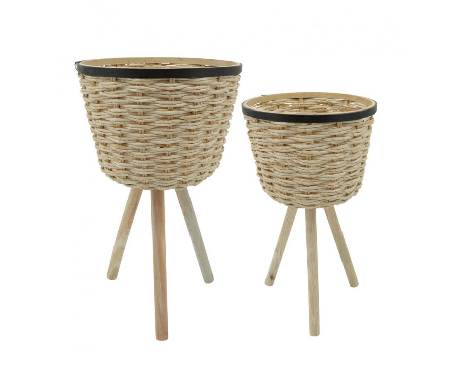 Sagebrook Wicker Footed Planters (Set Of 2) - White