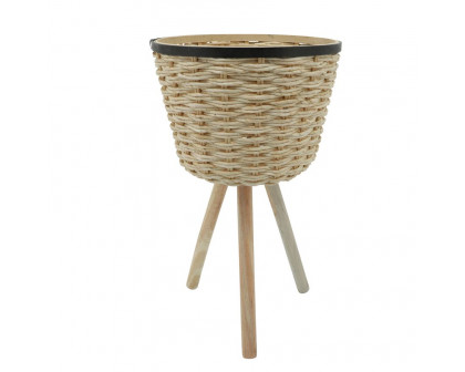 Sagebrook Wicker Footed Planters (Set Of 2) - White