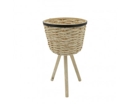 Sagebrook Wicker Footed Planters (Set Of 2) - White