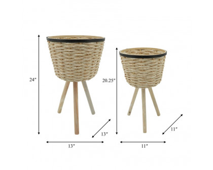 Sagebrook Wicker Footed Planters (Set Of 2) - White