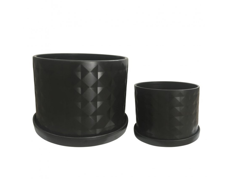 Sagebrook 10"/12" Diamond Planters With Saucer (Set Of 2) - Black