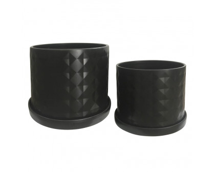 Sagebrook 10"/12" Diamond Planters With Saucer (Set Of 2) - Black