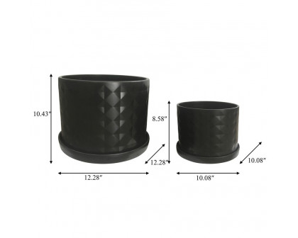 Sagebrook 10"/12" Diamond Planters With Saucer (Set Of 2) - Black