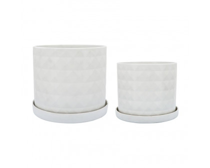 Sagebrook 10"/12" Diamond Planters With Saucer (Set Of 2)