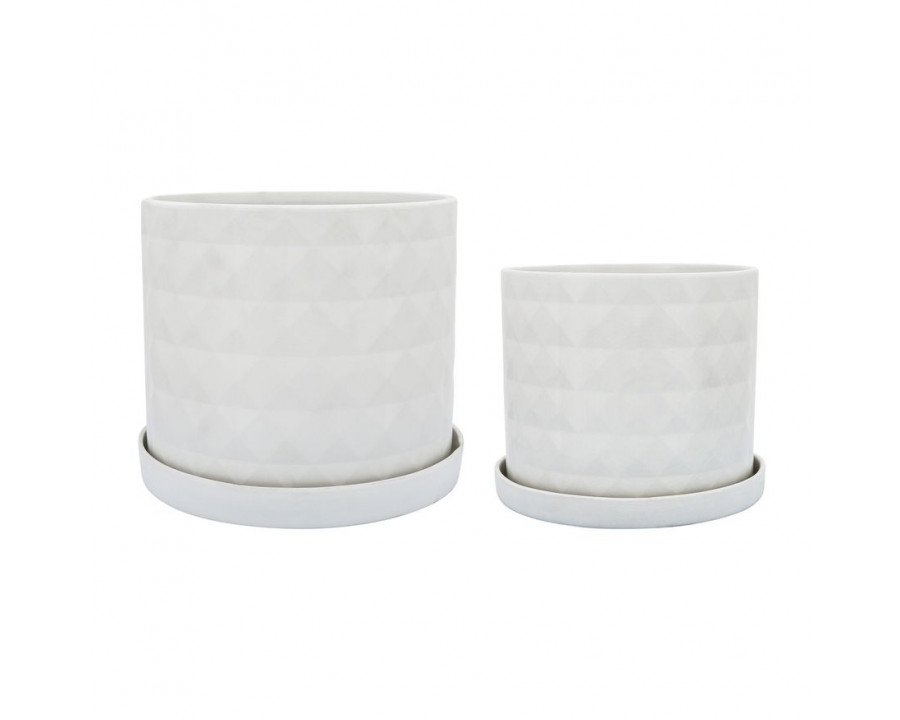 Sagebrook 10"/12" Diamond Planters With Saucer (Set Of 2) - White