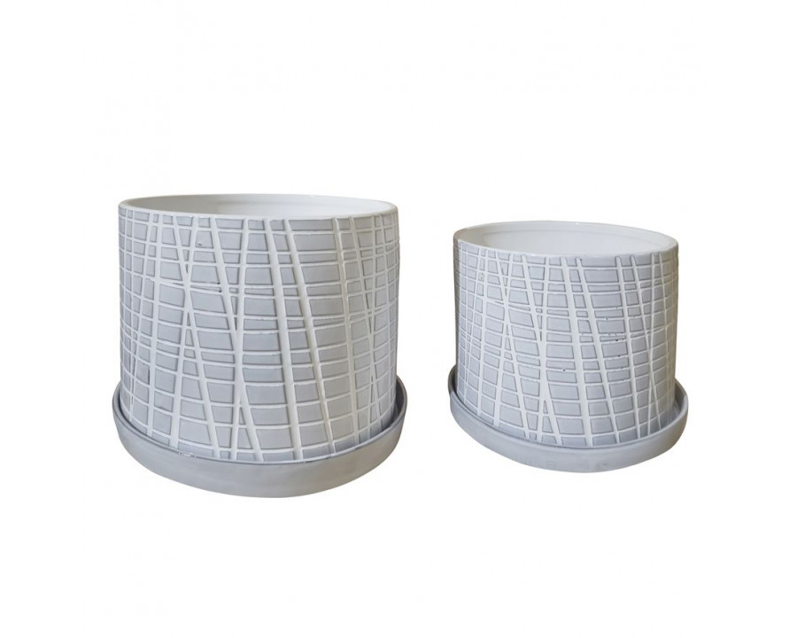 Sagebrook 10"/12" Meshed Planters With Saucer (Set Of 2) - White