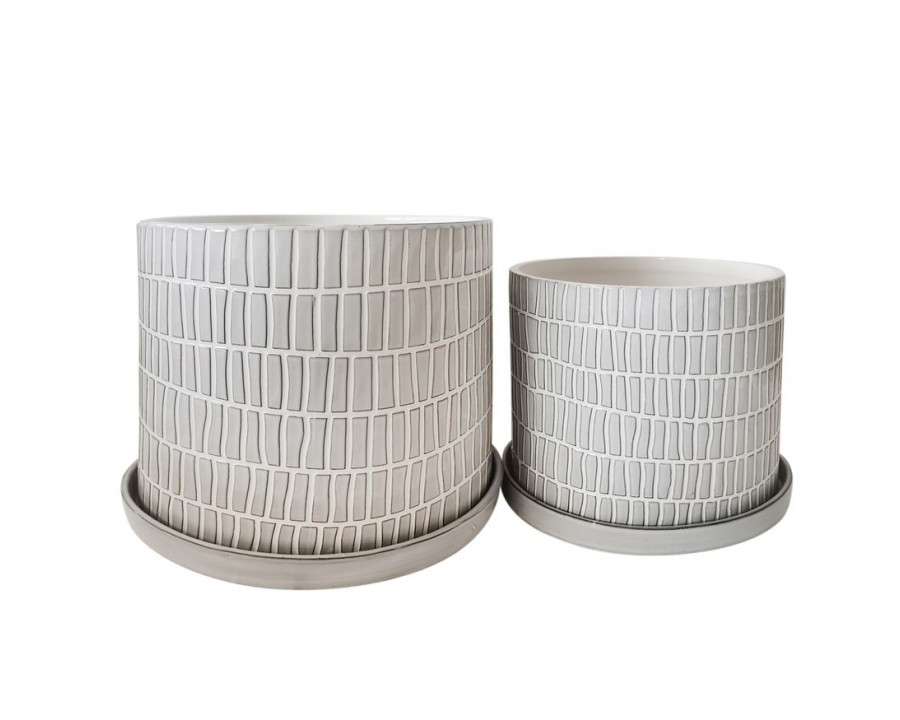 Sagebrook 10"/12" Tribal Planters With Saucer (Set Of 2) - White