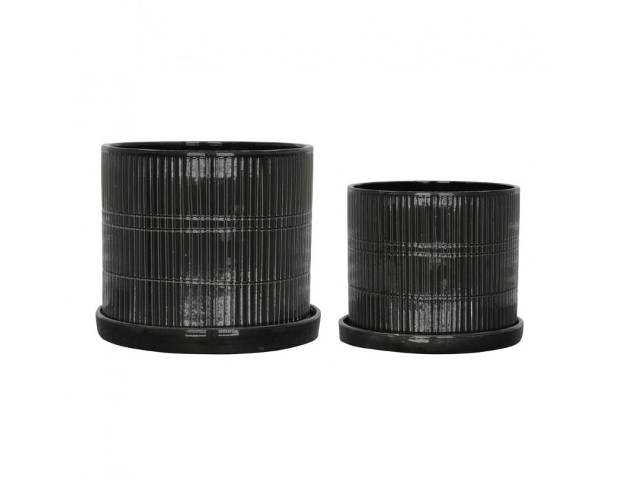 Sagebrook 10"/12" Textured Planters With Saucer (Set Of 2) - Black