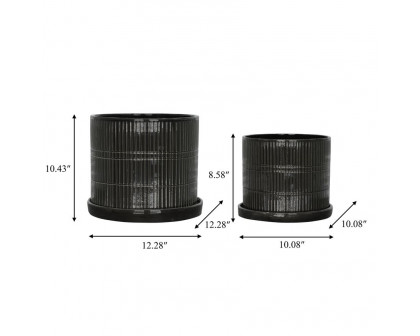 Sagebrook™ 10"/12" Textured Planters With Saucer (Set Of 2) - Black