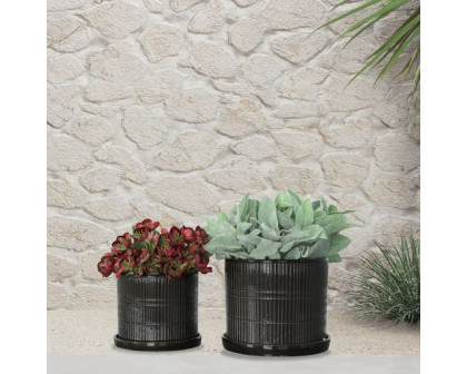 Sagebrook™ 10"/12" Textured Planters With Saucer (Set Of 2) - Black