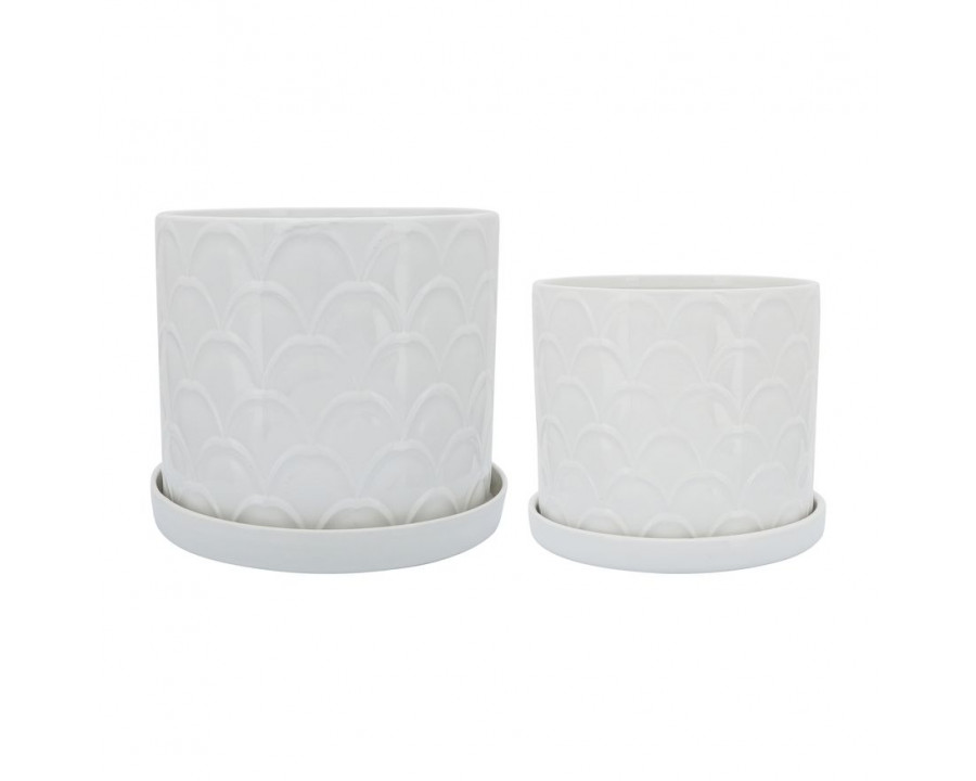 Sagebrook 10"/12" Scaly Planters With Saucer (Set Of 2) - White