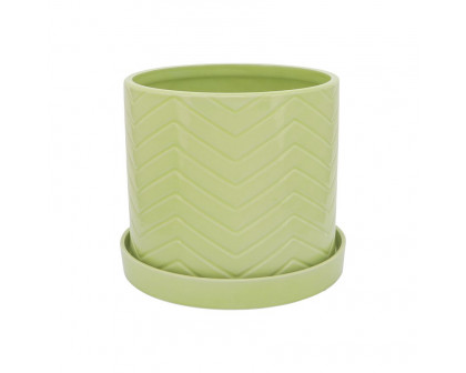 Sagebrook 10"/12" Chevron Planters With Saucer (Set Of 2) - Green