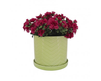 Sagebrook 10"/12" Chevron Planters With Saucer (Set Of 2) - Green