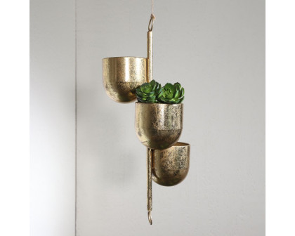 Sagebrook 4" Metal 3-Hanging Planters - Gold