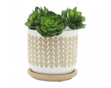 Sagebrook 5" Aztec Planter With Saucer - Brown