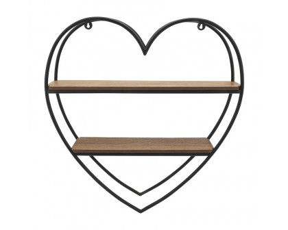 Sagebrook - Metal/Wood Heart Shaped Wall Shelf in Brown