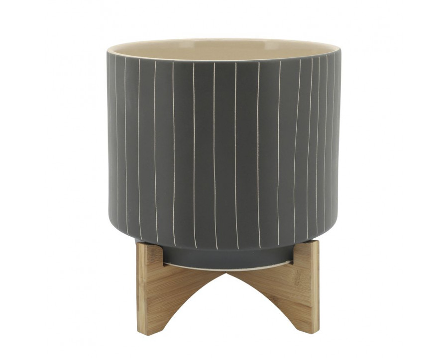 Sagebrook - 10" Stripes Planter With Stand in Gray