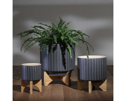 Sagebrook - 10" Stripes Planter With Stand in Gray