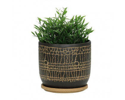 Sagebrook™ 8" Glazed Planter with Saucer - Black