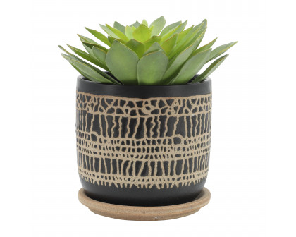 Sagebrook™ 6" Glazed Planter with Saucer (Set Of 2) - Black