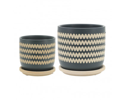 Sagebrook 5"/6" Zig-zag Planters With Saucer (Set Of 2)