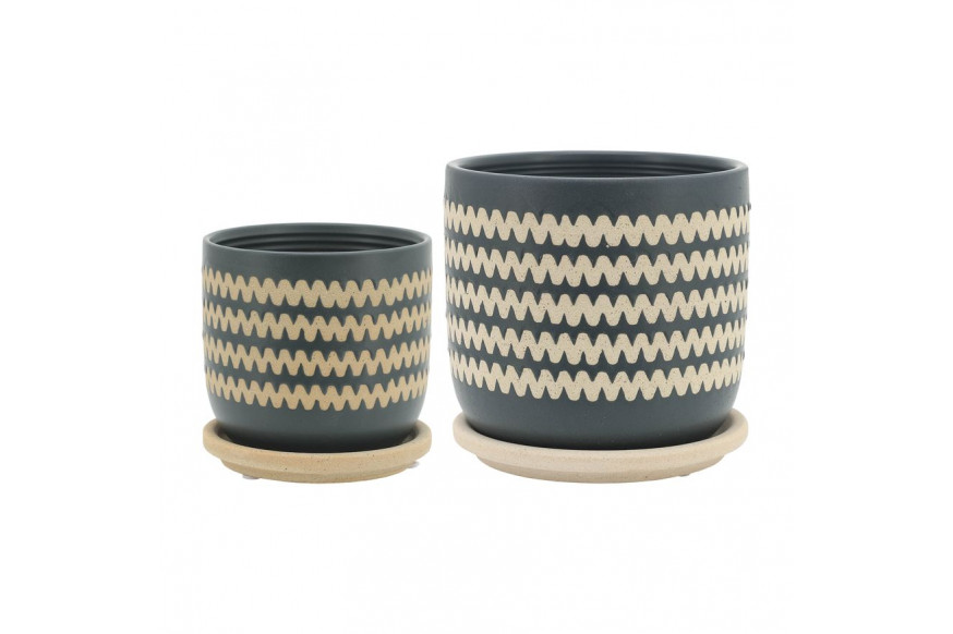 Sagebrook™ 5"/6" Zig-zag Planters With Saucer (Set Of 2) - Teal