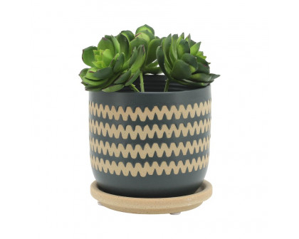 Sagebrook™ 5"/6" Zig-zag Planters With Saucer (Set Of 2) - Teal