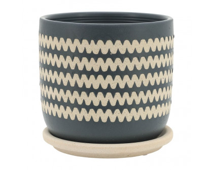 Sagebrook™ 5"/6" Zig-zag Planters With Saucer (Set Of 2) - Teal