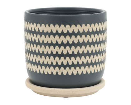 Sagebrook™ 5"/6" Zig-zag Planters With Saucer (Set Of 2) - Teal