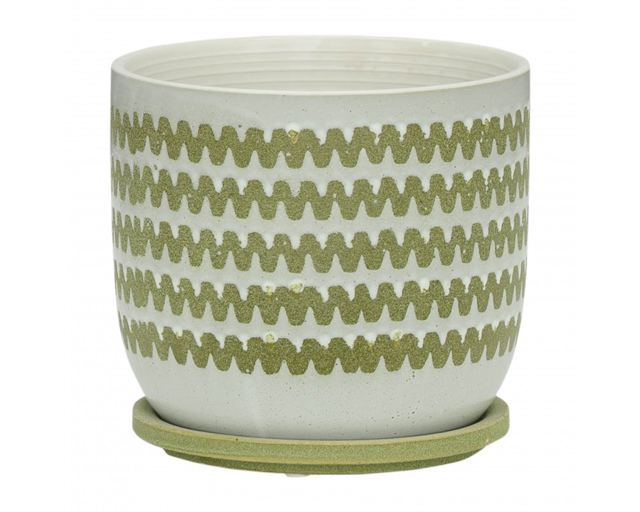 Sagebrook 8" Ceramic Zig-zag Planter with Saucer - Olive