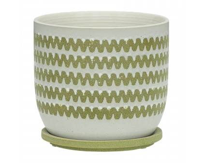 Sagebrook 8" Ceramic Zig-zag Planter with Saucer - Olive