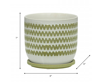 Sagebrook 8" Ceramic Zig-zag Planter with Saucer - Olive