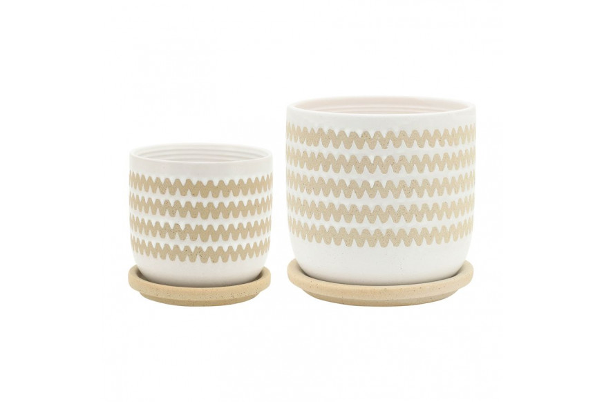 Sagebrook™ 5"/6" Zig-zag Planters With Saucer (Set Of 2) - White