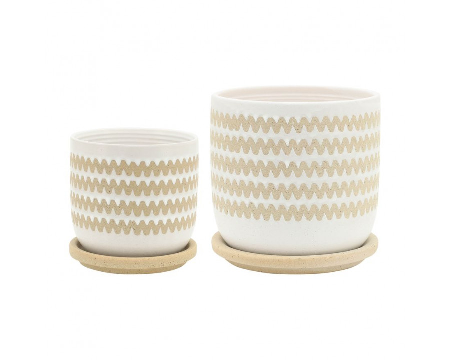 Sagebrook 5"/6" Zig-zag Planters With Saucer (Set Of 2)