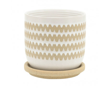 Sagebrook™ 5"/6" Zig-zag Planters With Saucer (Set Of 2) - White