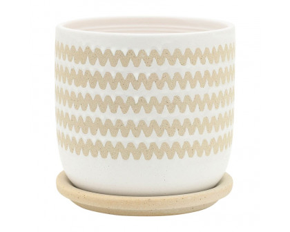 Sagebrook™ 5"/6" Zig-zag Planters With Saucer (Set Of 2) - White